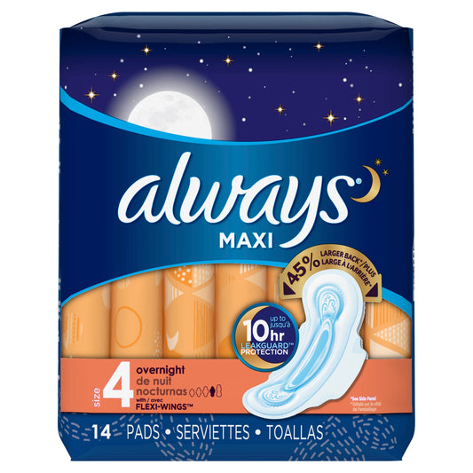 Always Pad Maxi Overnight Wing; 14 Count; 12 Per Case