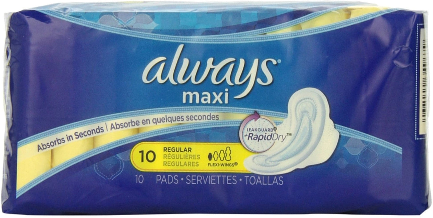 Always Pad Maxi 8 Hour Protection; 10 Count; 12 Per Case