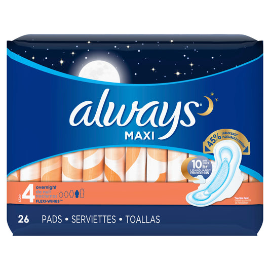 Always Pad Maxi Overnight With Wings; 26 Count; 6 Per Case