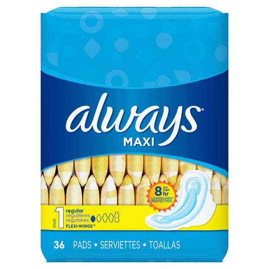 Always Maxi Pads Regular With Wings; 36 Count; 6 Per Case