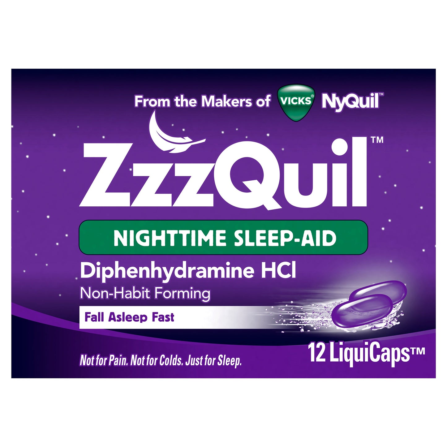 Vicks Zzzquil Night Time Sleep Aid Liquicaps; 12 Count; 6 Per Box; 4 Per Case