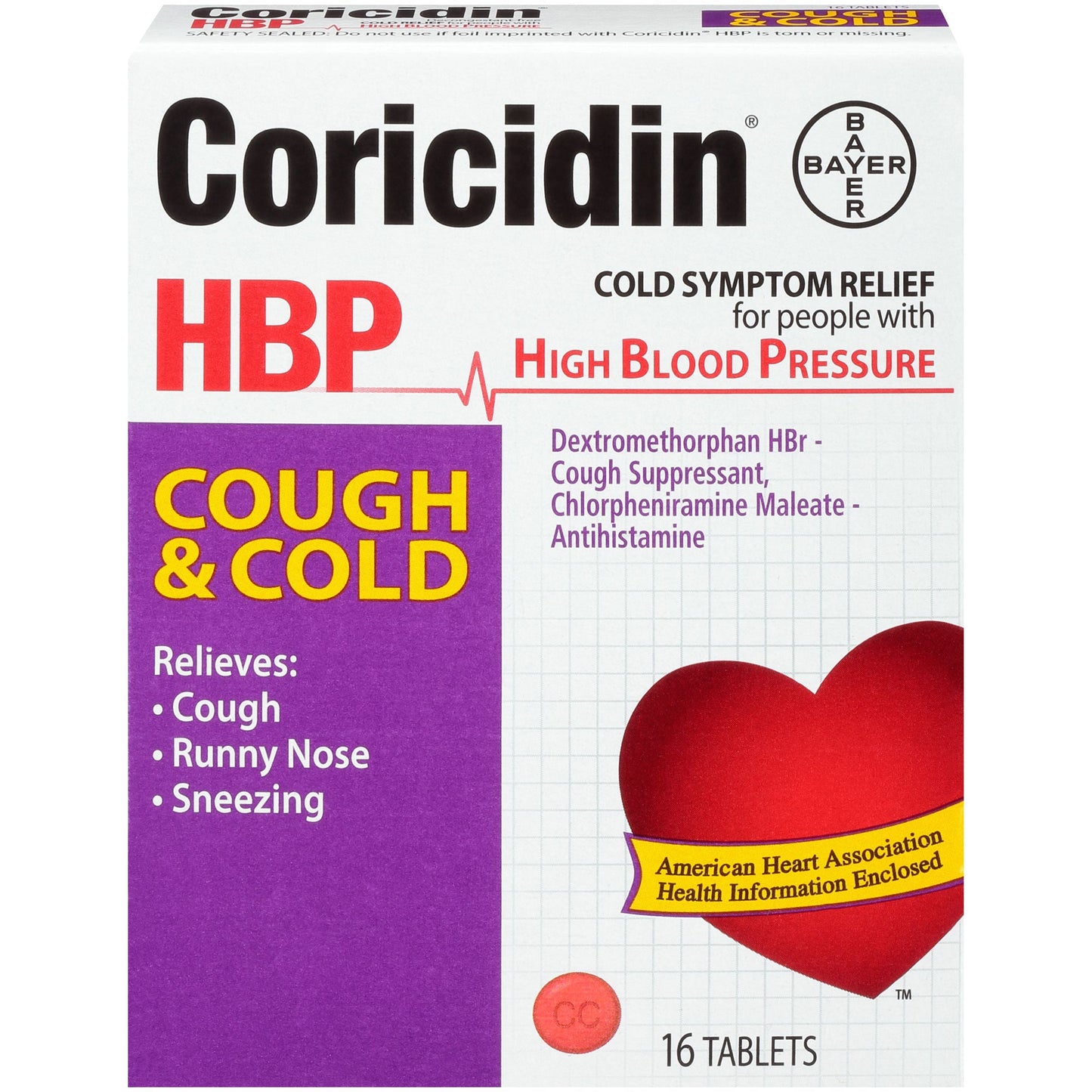 Coricidin High Blood Pressure Cough & Cold; 16 Piece; 6 Per Box; 6 Per Case