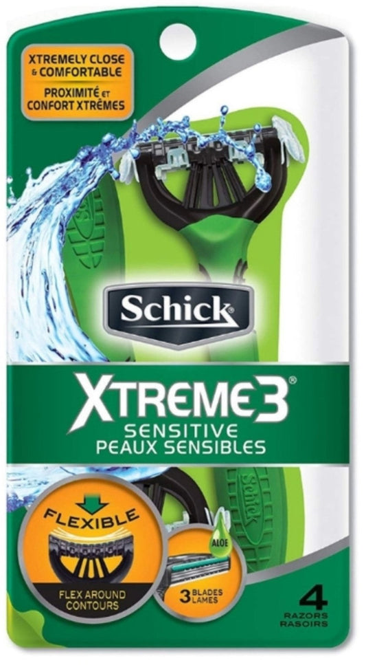 Schick Extreme 3 Men's Razor Sensitive; 4 Count; 3 Per Box; 4 Per Case - High Mart Wholesale