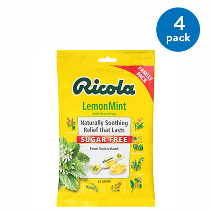 Ricola Sugar Free Unsweetened Lemonmint Cough Drop Bags; 45 Count; 6 Per Box; 6 Per Case