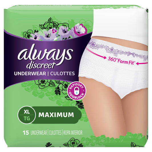 Always Underwear Discreet Max Extra Large; 15 Count; 3 Per Case