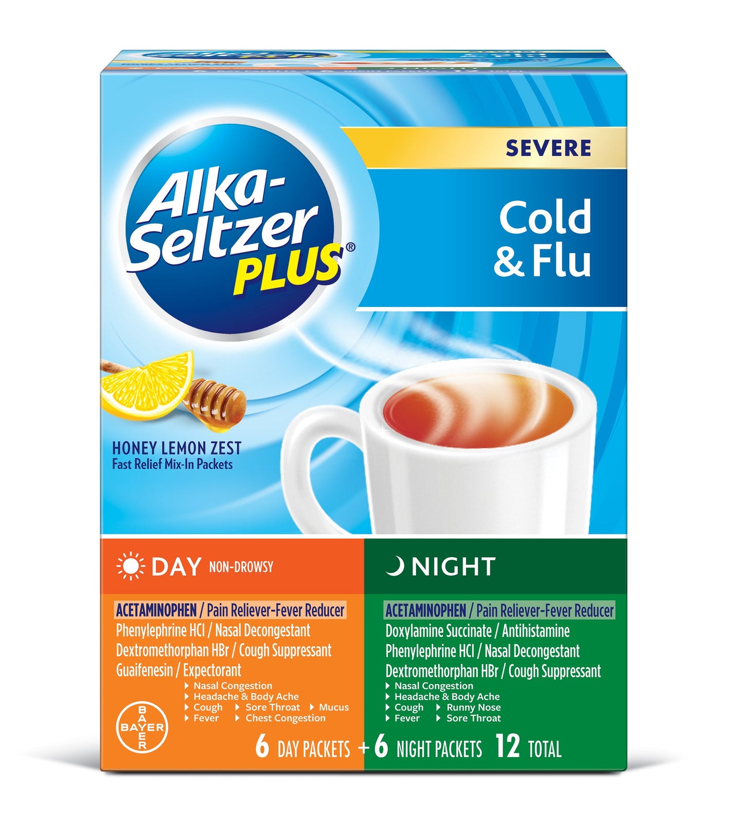 Alka-Seltzer Severe Cold Flu Day Night; 12 Piece; 3 Per Box; 8 Per Case