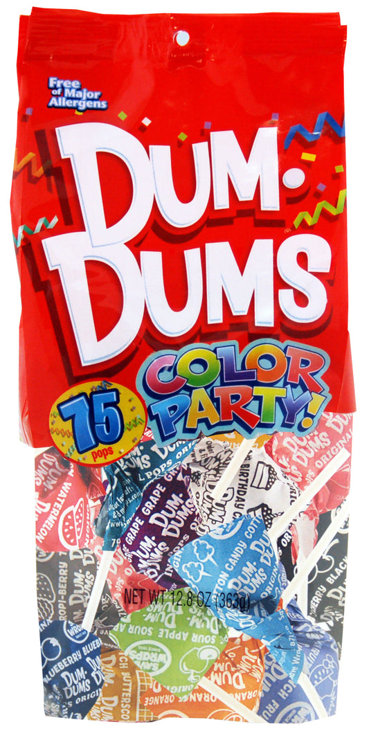 Dum Dums Pops Color Party Rainbow Mix; 12.8 Ounces; 4 Per Case