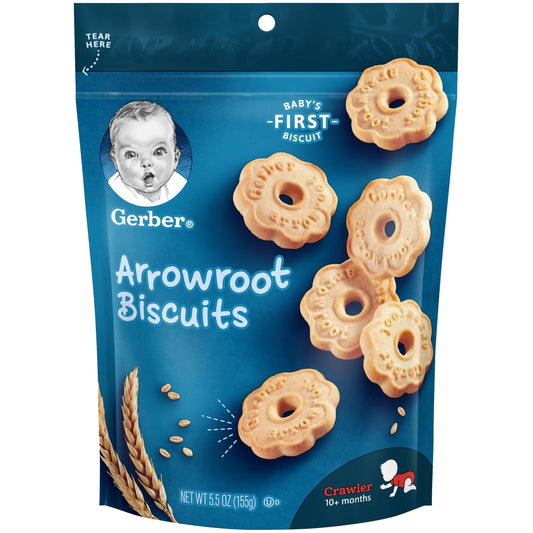 Gerber Graduates Non-Gmo Arrowroot Biscuit Baby Snack Pouch With Iron; 5.5 Ounce; 4 Per Case