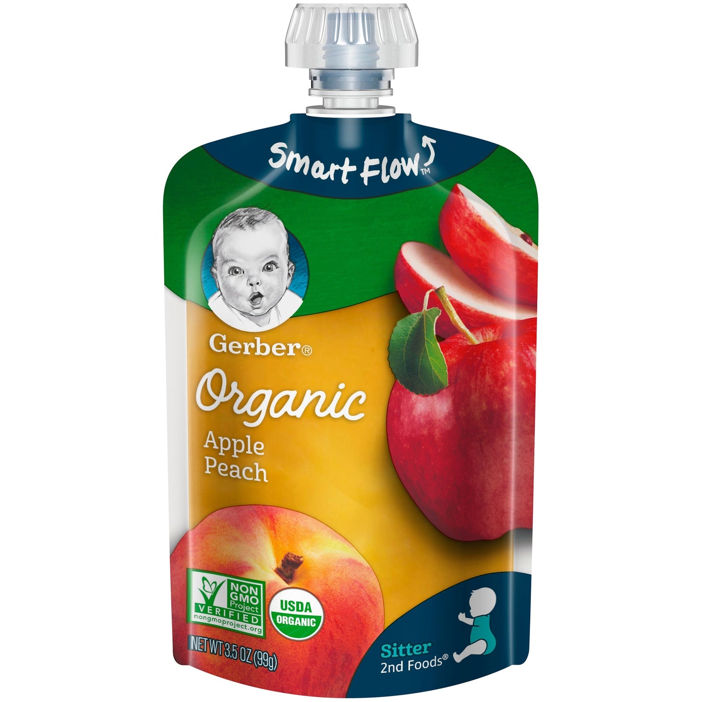 Gerber Organic Apple Peach Puree Baby Food Pouch; 3.5 Ounce; 6 Per Box; 2 Per Case