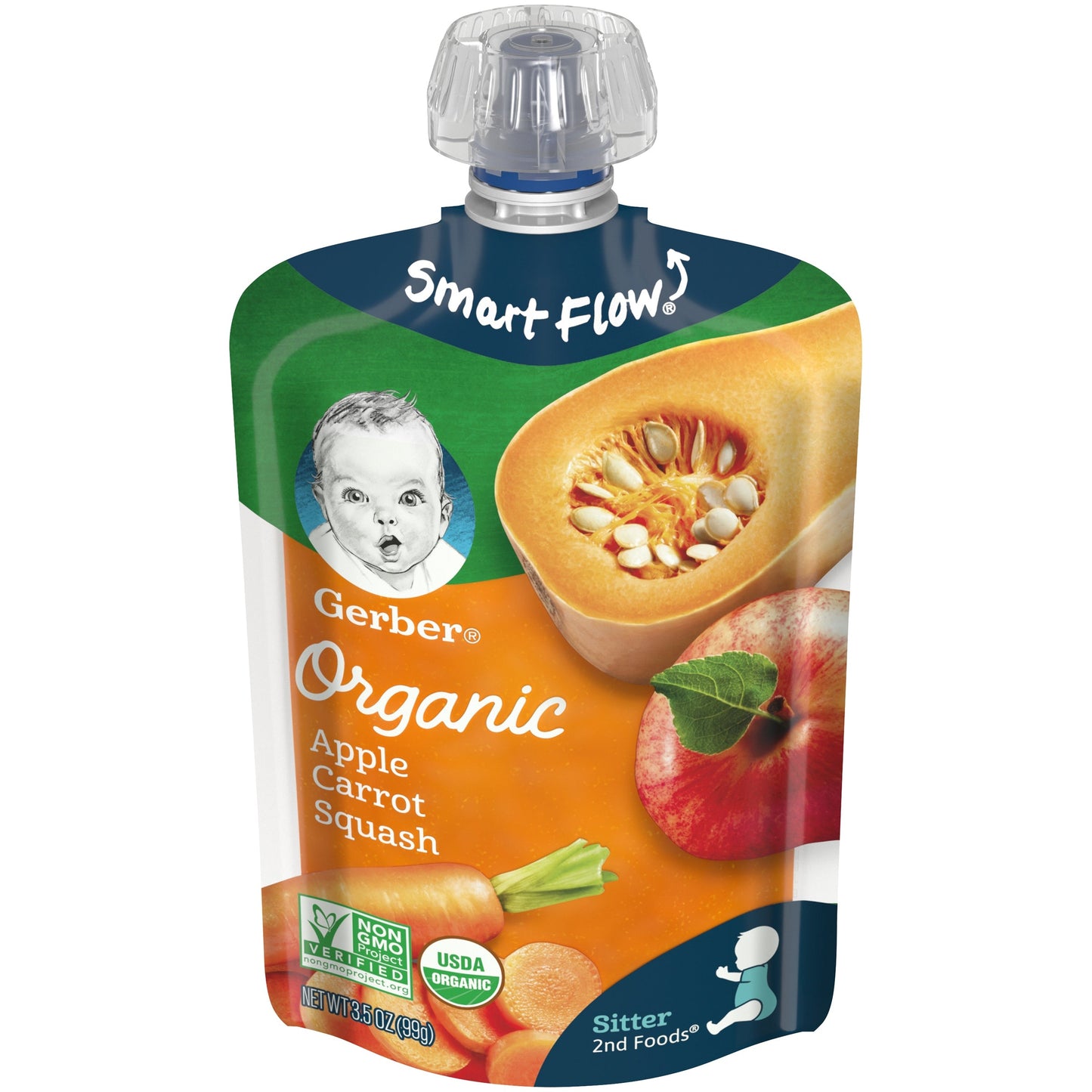 Gerber Organic Apple Carrot Squash Puree Baby Food Pouch; 3.5 Ounce; 6 Per Box; 2 Per Case