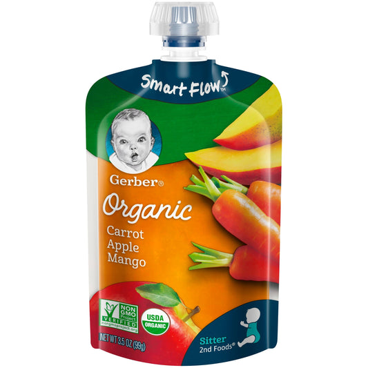 Gerber Organic Non-Gmo Carrot Apple Mango Puree Baby Food Pouch; 3.5 Ounce; 6 Per Box; 2 Per Case