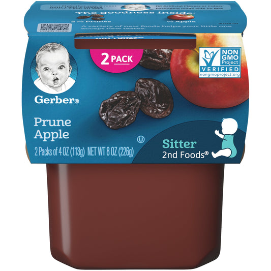 Gerber Natural For Baby Non-Gmo Prune Apple Puree Baby Food Tub; 2X 4 Oz Tubs; 8 Ounce; 8 Per Case