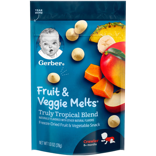 Gerber Graduates Non-Gmo Tropical Blend Fruit And Veggie Melts Baby Snack Pouch; 1 Ounce; 7 Per Case