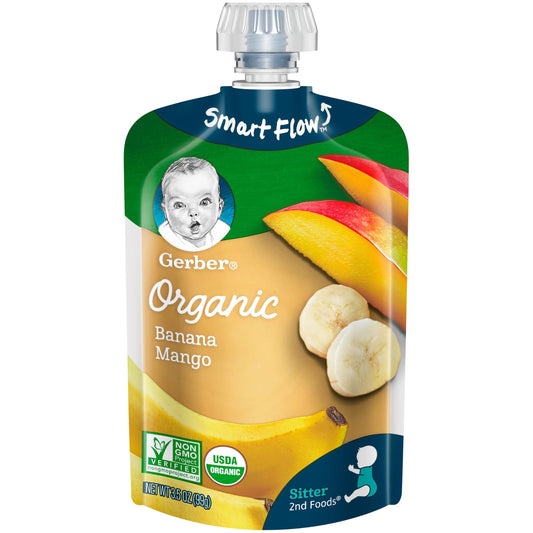 Gerber Organic Non-Gmo Banana Mango Puree Baby Food Pouch; 3.5 Ounce; 6 Per Box; 2 Per Case