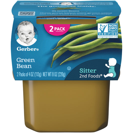 Gerber 2Nd Foods Non-Gmo Green Bean Puree Baby Food Tub; 2X 4 Oz Tubs; 8 Ounce; 8 Per Case