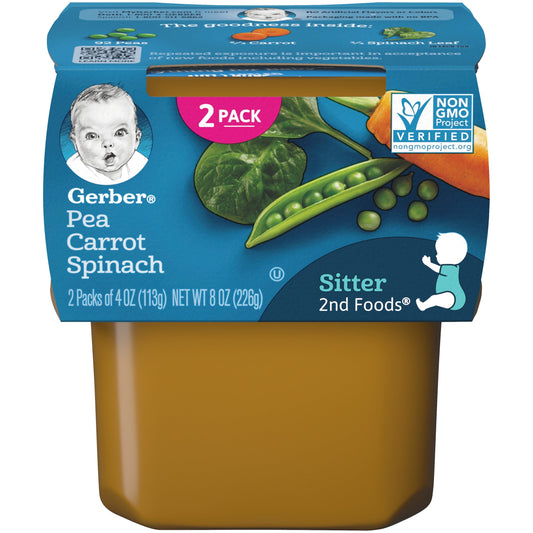 Gerber Natural For Baby Non-Gmo Pea Carrot Spinach Puree Baby Food Tub; 2X 4 Oz Tubs; 8 Ounce; 8 Per Case