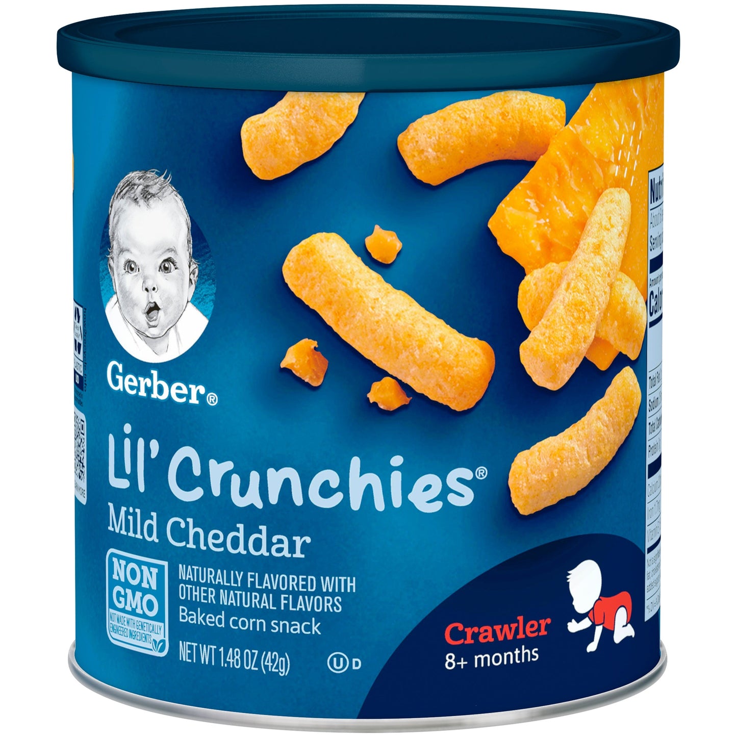 Gerber Non-Gmo Mild Cheddar Lil Crunchies Baby Snack Can With Whole Grains; 1.48 Ounce; 6 Per Case