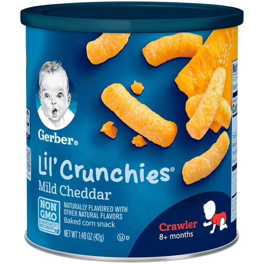 Gerber Non-Gmo Mild Cheddar Lil Crunchies Baby Snack Can With Whole Grains; 1.48 Ounce; 6 Per Case