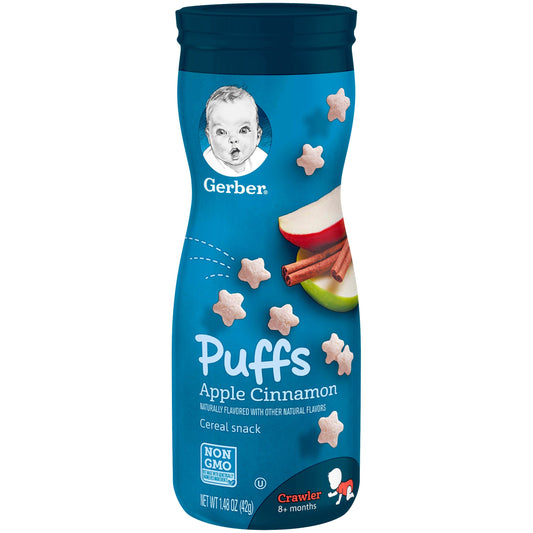 Gerber Graduates Non-Gmo Apple Cinnamon Puffs Cereal Baby Snack Canister; 1.48 Ounce; 6 Per Case