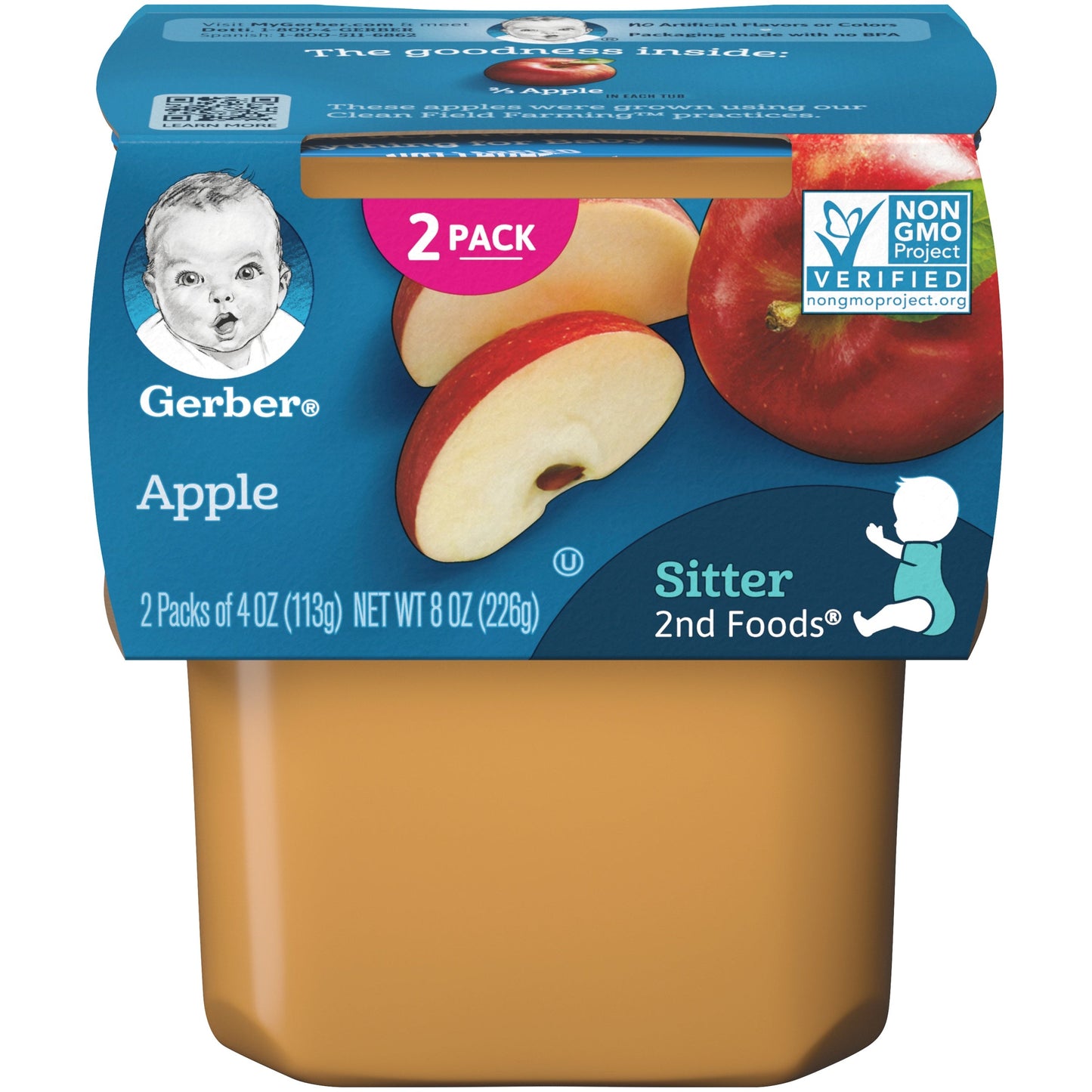 Gerber 2Nd Foods Non-Gmo Applesauce Puree Baby Food Tub; 2X 4 Oz Tubs; 8 Ounce; 8 Per Case