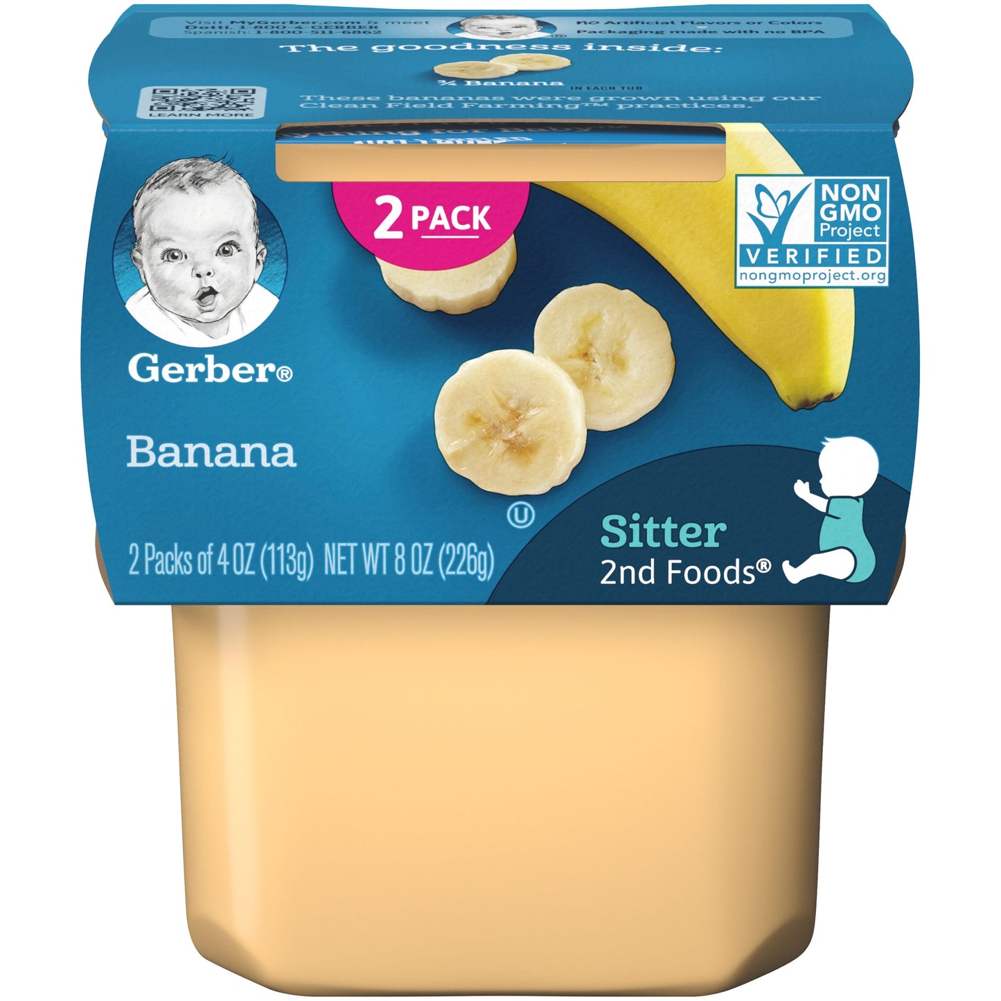 Gerber 2Nd Foods Banana Puree Baby Food Tub; 2X 4 Oz Tubs; 8 Ounce; 8 Per Case