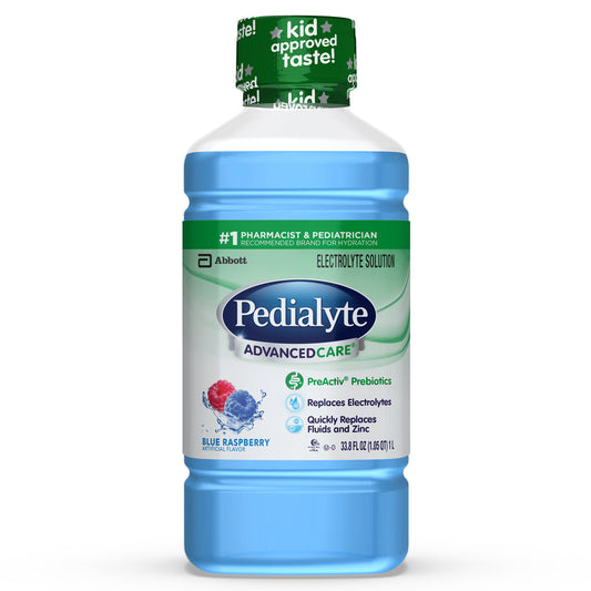 Pedialyte Advanced Care Blue Raspberry Flavored Electrolyte Solution; 33.8 Fluid Ounce; 8 Per Case - High Mart Wholesale