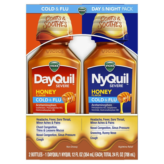 Vicks Nyquil Dayquil Severe Cold & Flu Honey; 24 Fluid Ounce; 3 Per Case - High Mart Wholesale