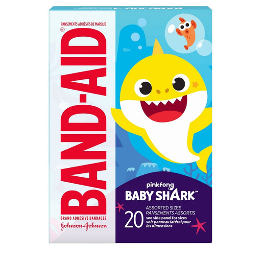 Band Aid Baby Shark; 20 Count; 6 Per Box; 4 Per Case