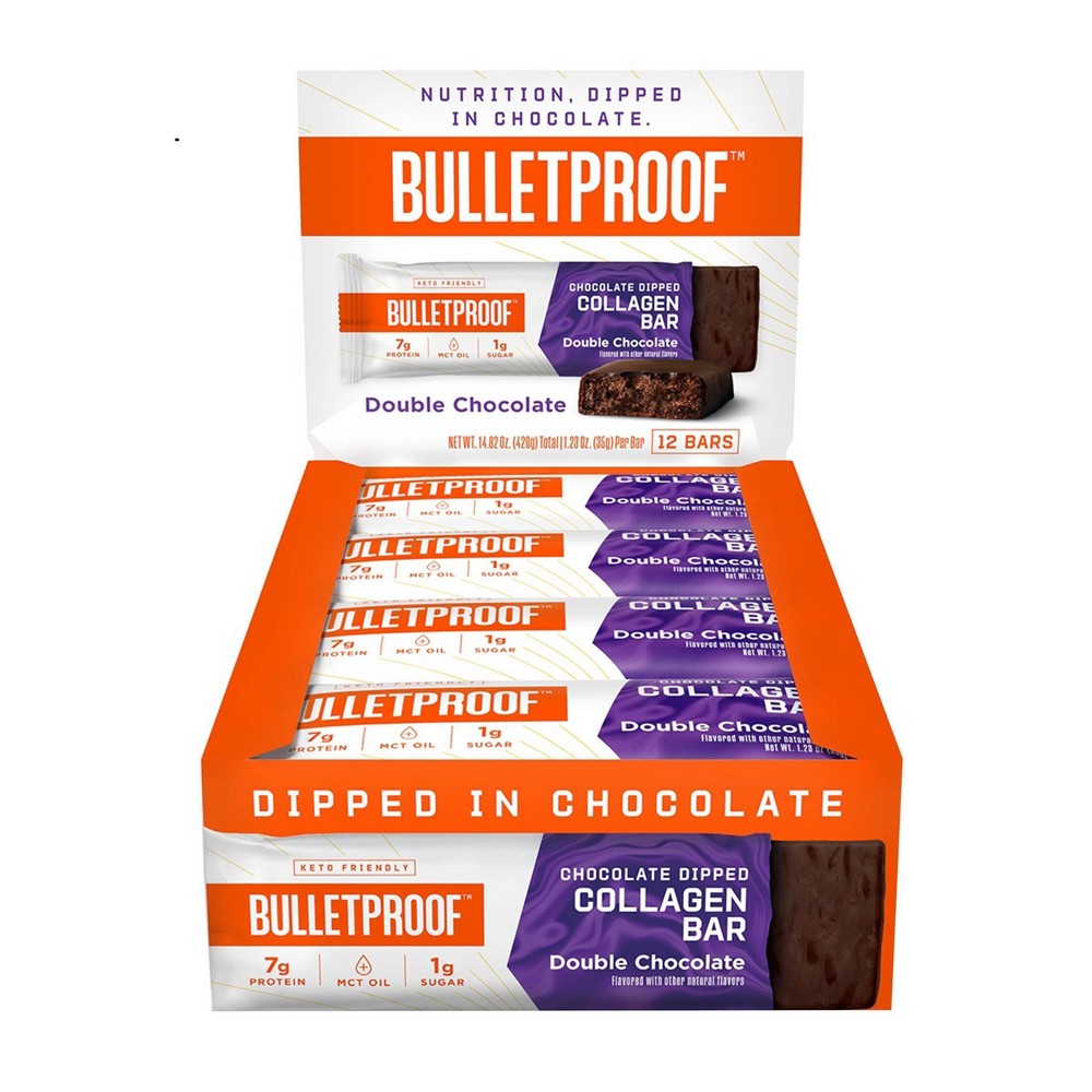 Bulletproof Double Chocolate Chocolate Dipped Collagen Bar; 1.23 Ounces; 12 Per Box; 6 Per Case - High Mart Wholesale