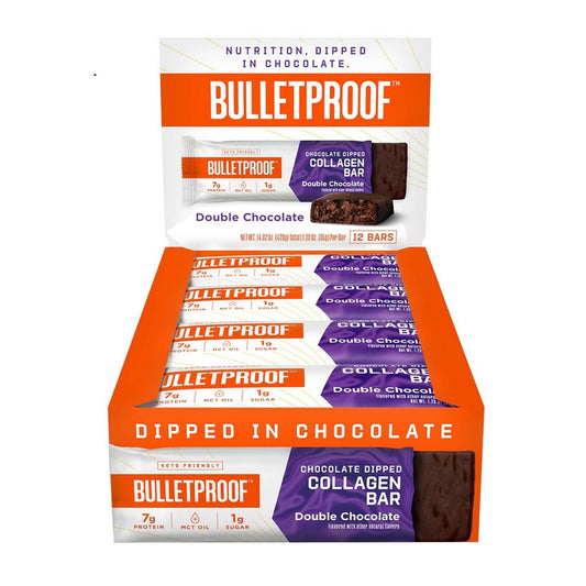 Bulletproof Double Chocolate Chocolate Dipped Collagen Bar; 1.23 Ounces; 12 Per Box; 6 Per Case - High Mart Wholesale