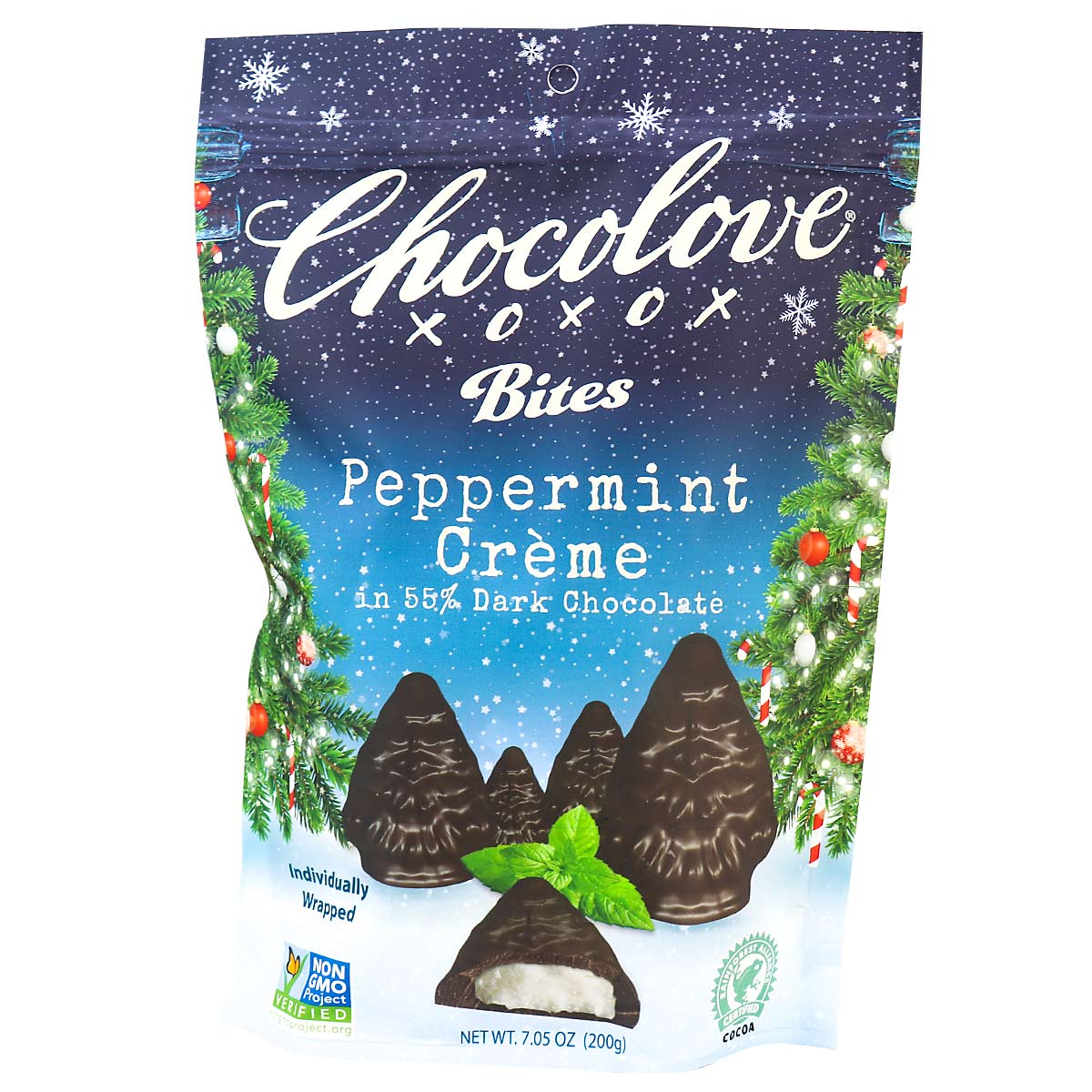 Chocolove Peppermint Creme In 55% Dark Chocolate Filled Tree Bites; 7.05 Ounces; 8 Per Case - High Mart Wholesale