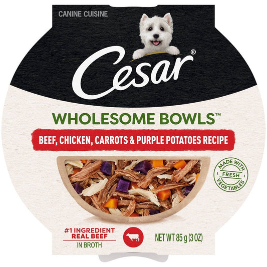 Cesar Wholesome Bites Bowl 3Oz Beef; Chicken & Purple Potato; 3 Ounce; 10 Per Case