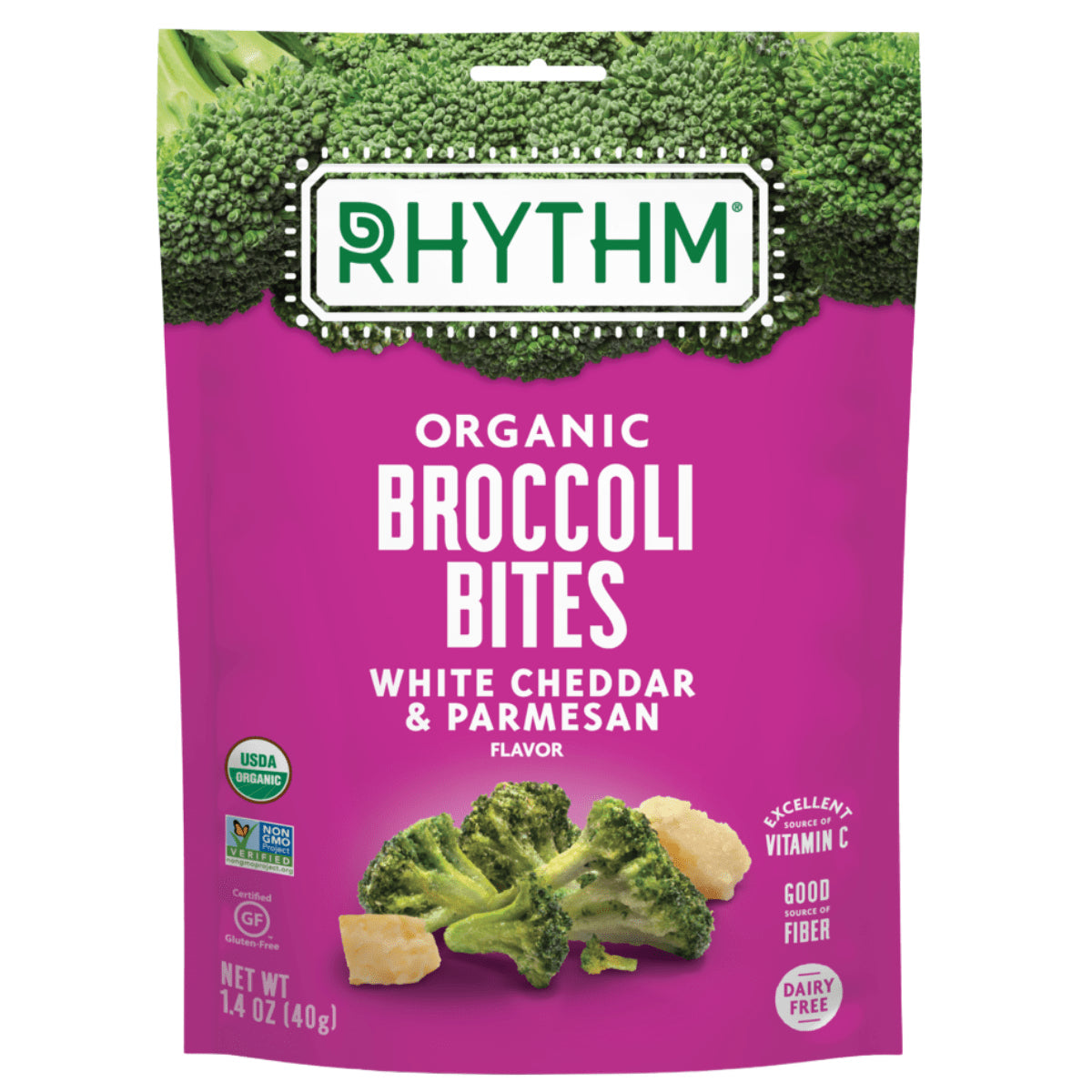 Rhythm Superfoods Organic White Cheddar & Parmesan Broccoli Bites; 1.4 Ounce; 10 Per Case - High Mart Wholesale