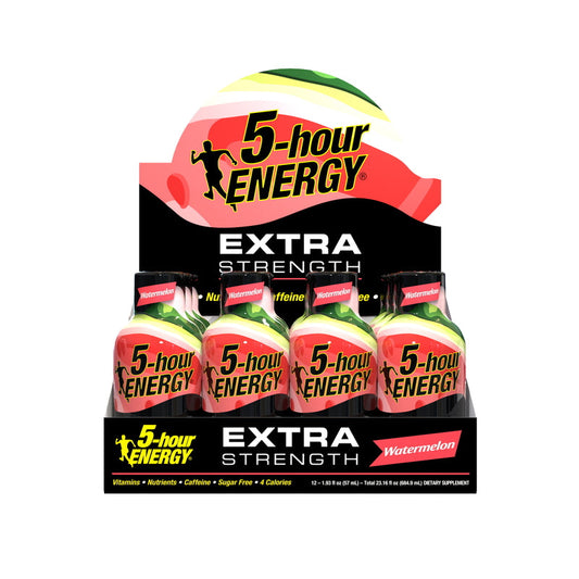 5-Hour Energy Energy Shot; Extra Strength; Watermelon; 10(6X10) Pack. 60 Bottles Total; 1.93 Fluid Ounce; 10 Per Box; 6 Per Case