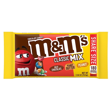 M&M's Milk Classic Mix Share Size; 2.5 Ounces; 18 Per Box; 6 Per Case