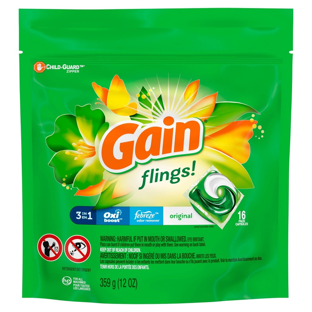 Gain Detergent Liquid Pods Flings; 340 Gram; 6 Per Case