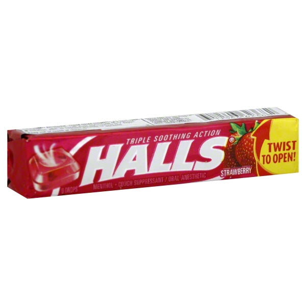 Halls Strawberry Cough Drops; 1.16 Ounces; 20 Per Box; 24 Per Case - High Mart Wholesale