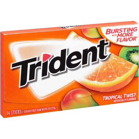 Trident Sugar Free Tropical Twist Gum; 14 Count; 12 Per Box; 12 Per Case