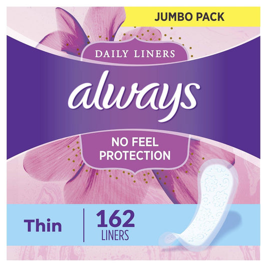 Always Thin Panty Liner Regular Wrapped Unscented; 162 Count; 6 Per Case