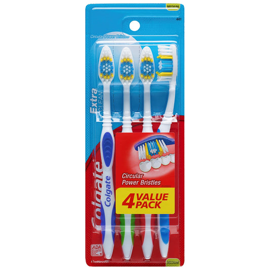 Colgate 4 Value Pack Extra Clean Full Head Medium Toothbrush; 4 Each; 6 Per Box; 3 Per Case