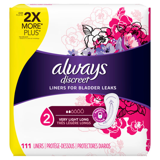 Always Pad Discreet Incontinence Liners Long; 111 Count; 2 Per Case