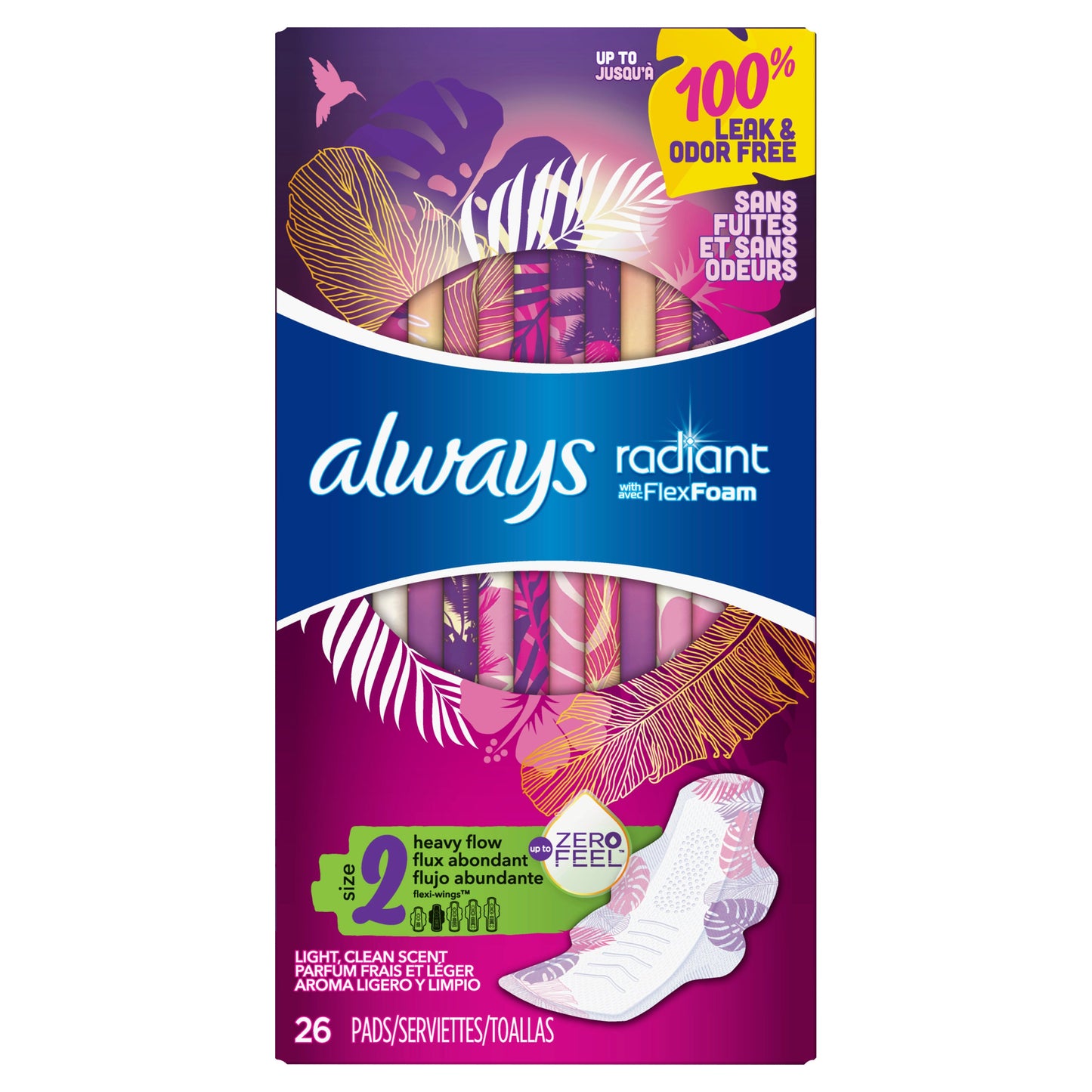 Always Pad Radiant Long Wing; 26 Count; 6 Per Case