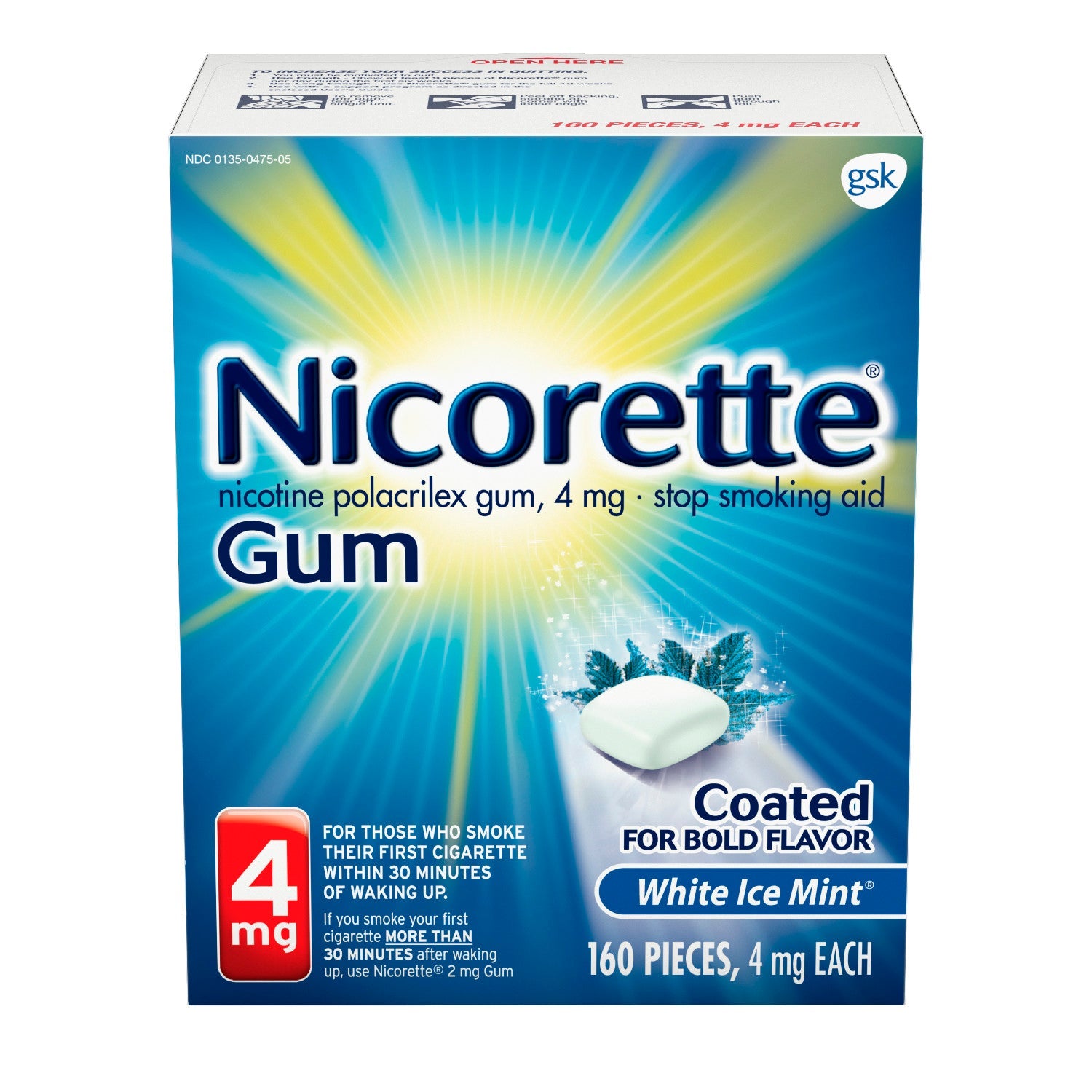 Nicorette Gum White Ice Mint; 160 Each; 6 Per Case - High Mart Wholesale