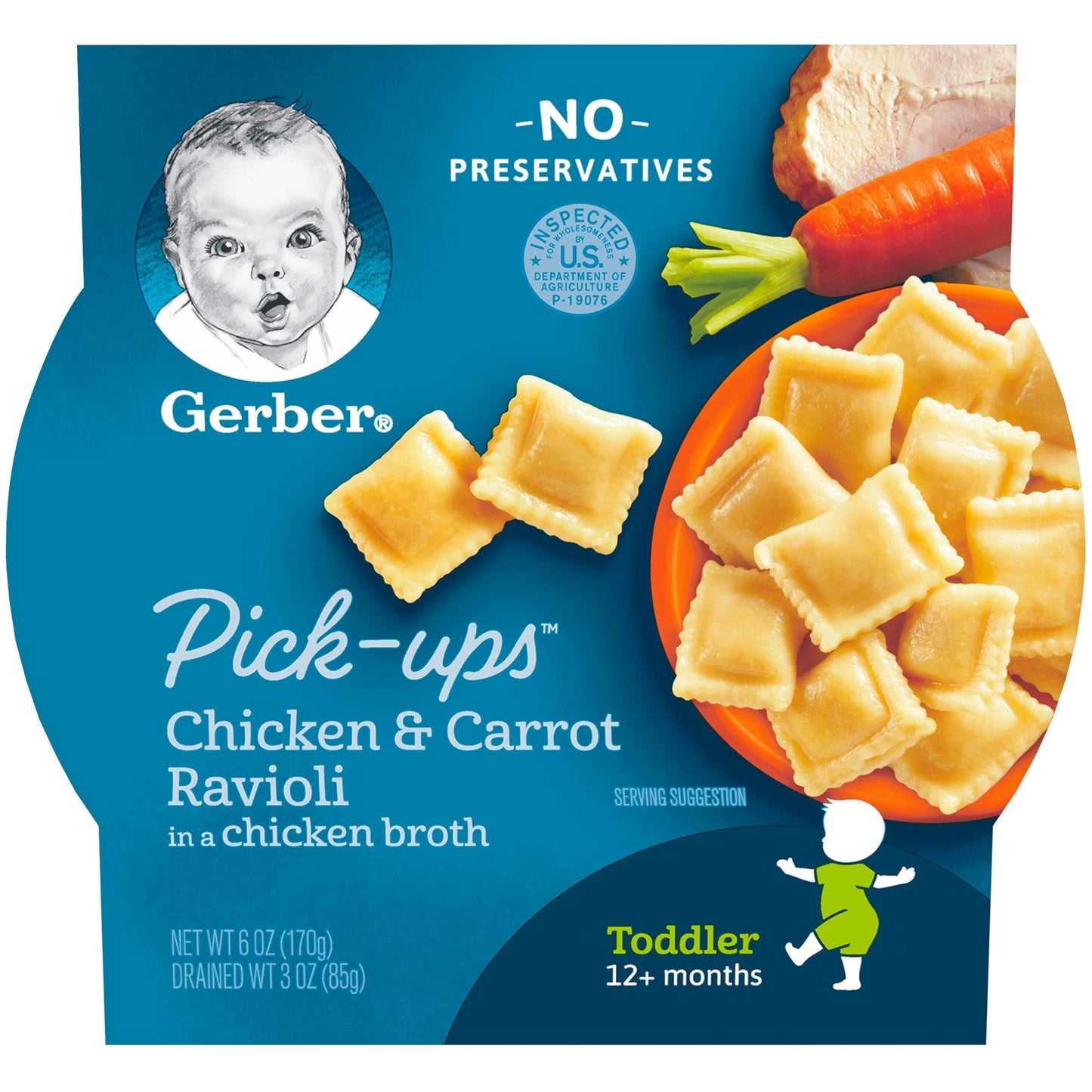 Gerber Mealtime For Toddler Chicken & Carrot Ravioli Pick-Ups Toddler Food Tray; 6 Ounce; 8 Per Case