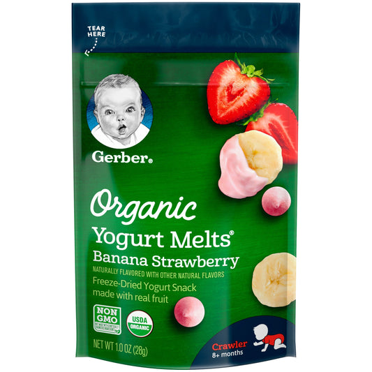 Gerber Organic Non-Gmo Strawberry Banana Yogurt Melts Baby Snack Pouch; 1 Ounce; 7 Per Case