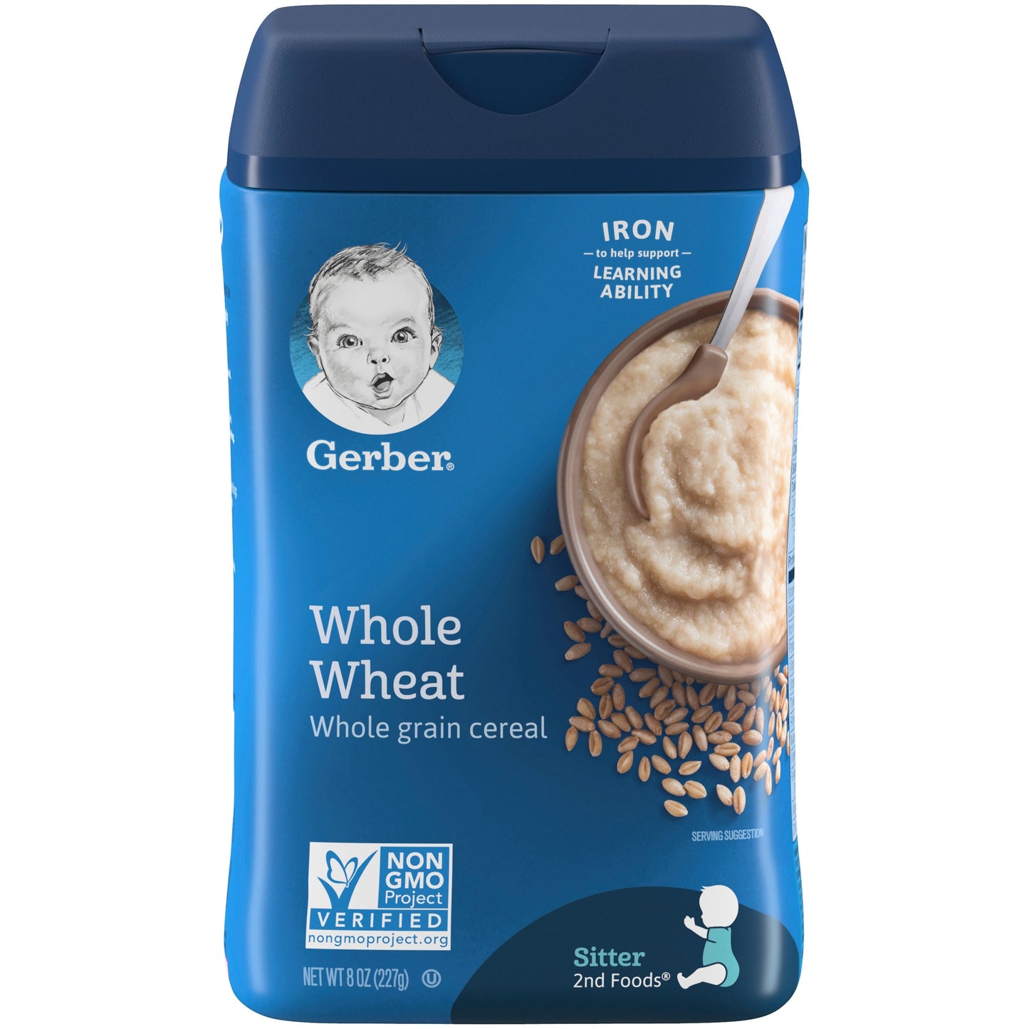 Gerber Grain & Grow Non-Gmo Whole Wheat Cereal Baby Food Carton With Iron; 8 Ounce; 3 Per Box; 2 Per Case