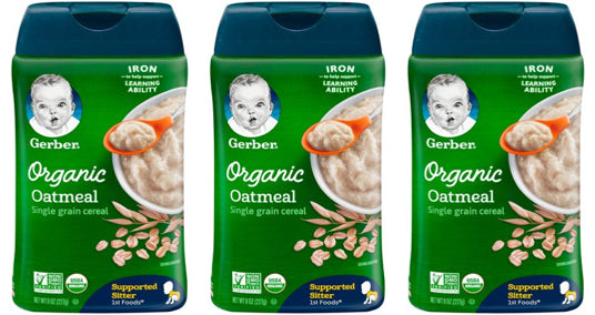 Gerber Grain & Grow Organic Non-Gmo Whole Grain Organic Oatmeal Cereal Baby Food Carton With Iron; 8 Ounce; 3 Per Box; 2 Per Case