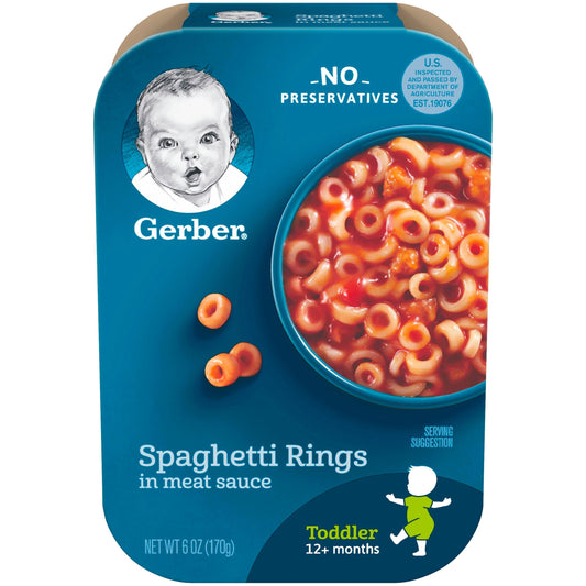 Gerber Mealtime For Toddler Spaghetti Rings In Meat Sauce Lil Meals Toddler Food Tray; 6 Ounce; 6 Per Case