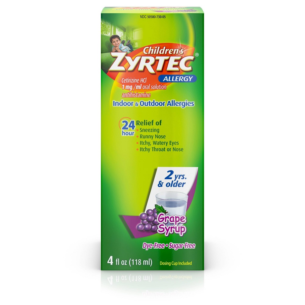 Zyrtec Allergy Sugar Free Dye Free Syrup Grape; 4 Fluid Ounces; 3 Per Box; 12 Per Case