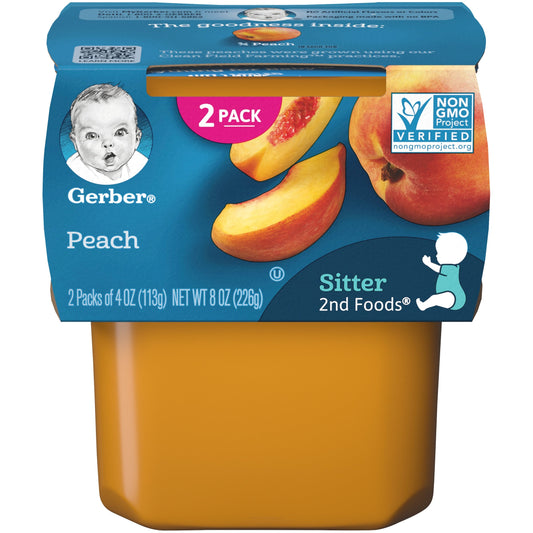 Gerber 2Nd Foods Non-Gmo Peach Puree Baby Food Tub; 2X 4 Oz Tubs; 8 Ounce; 8 Per Case